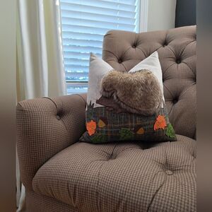 Woodland Autumnal Plaid Hedgehog Textured Accent Throw Pillow Cover 17x17